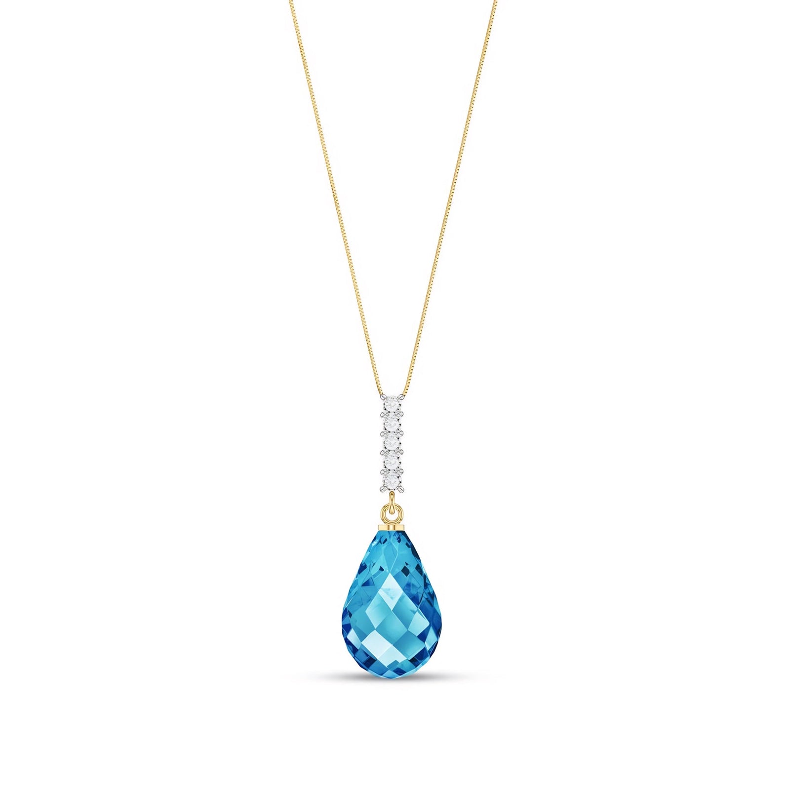 Yellow Gold Pendant Necklace Blue Topaz 10K — Cinzia