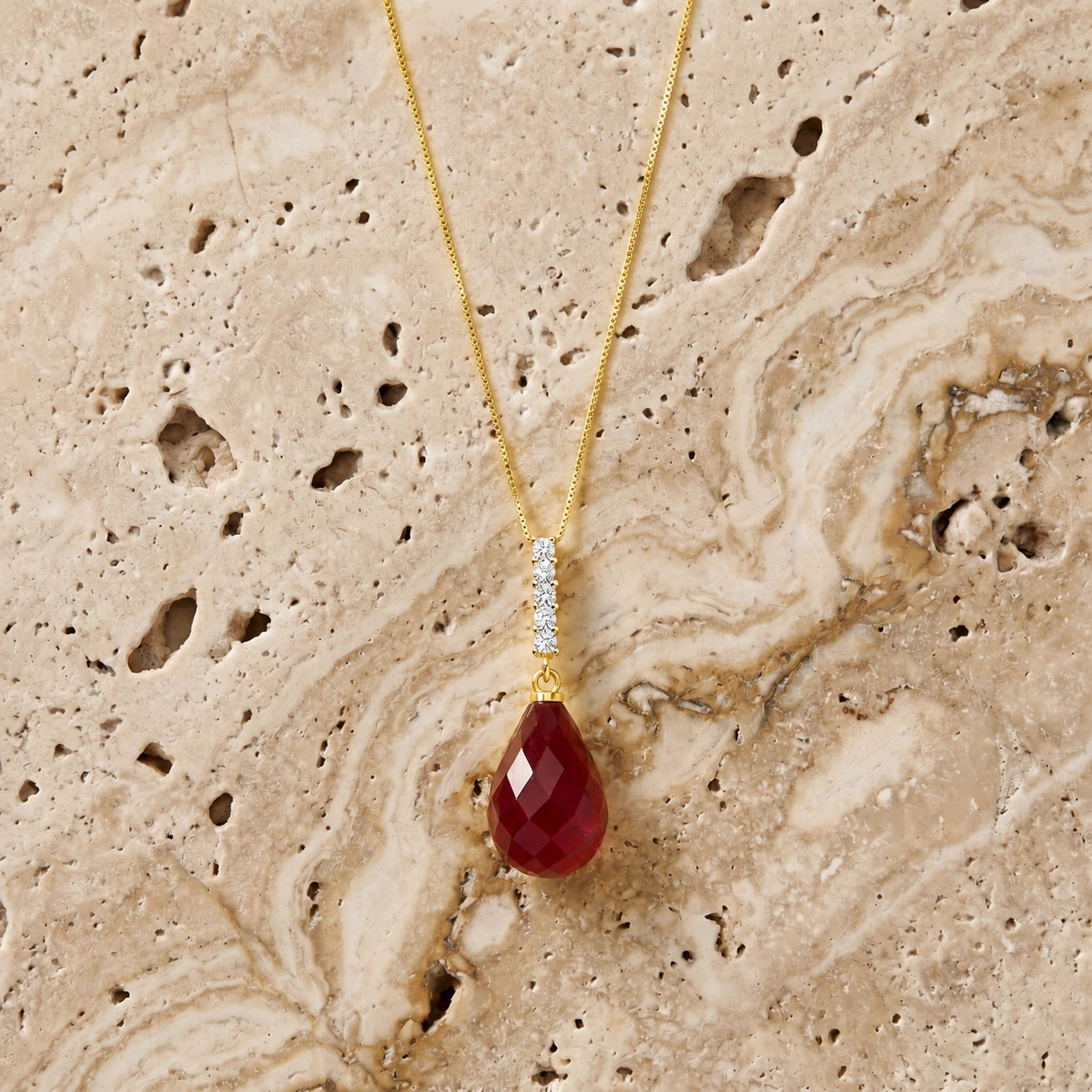 Yellow Gold Pendant Necklace Blue Topaz 10K — Cinzia