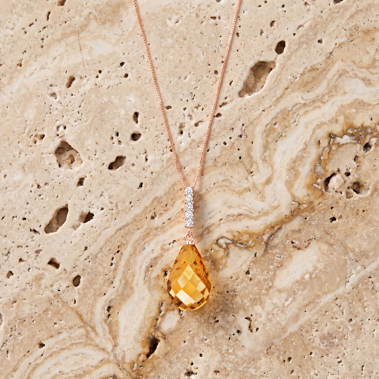 Rose Gold Pendant Necklace Citrine 10K — Cinzia