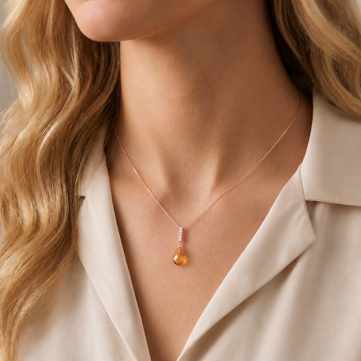 Rose Gold Pendant Necklace Citrine 10K — Cinzia