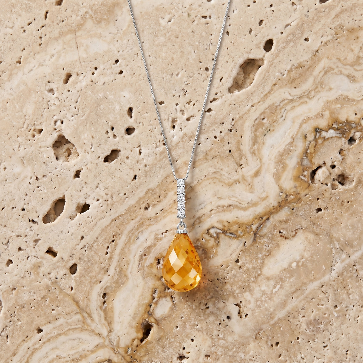 White Gold Pendant Necklace Citrine 10K — Cinzia