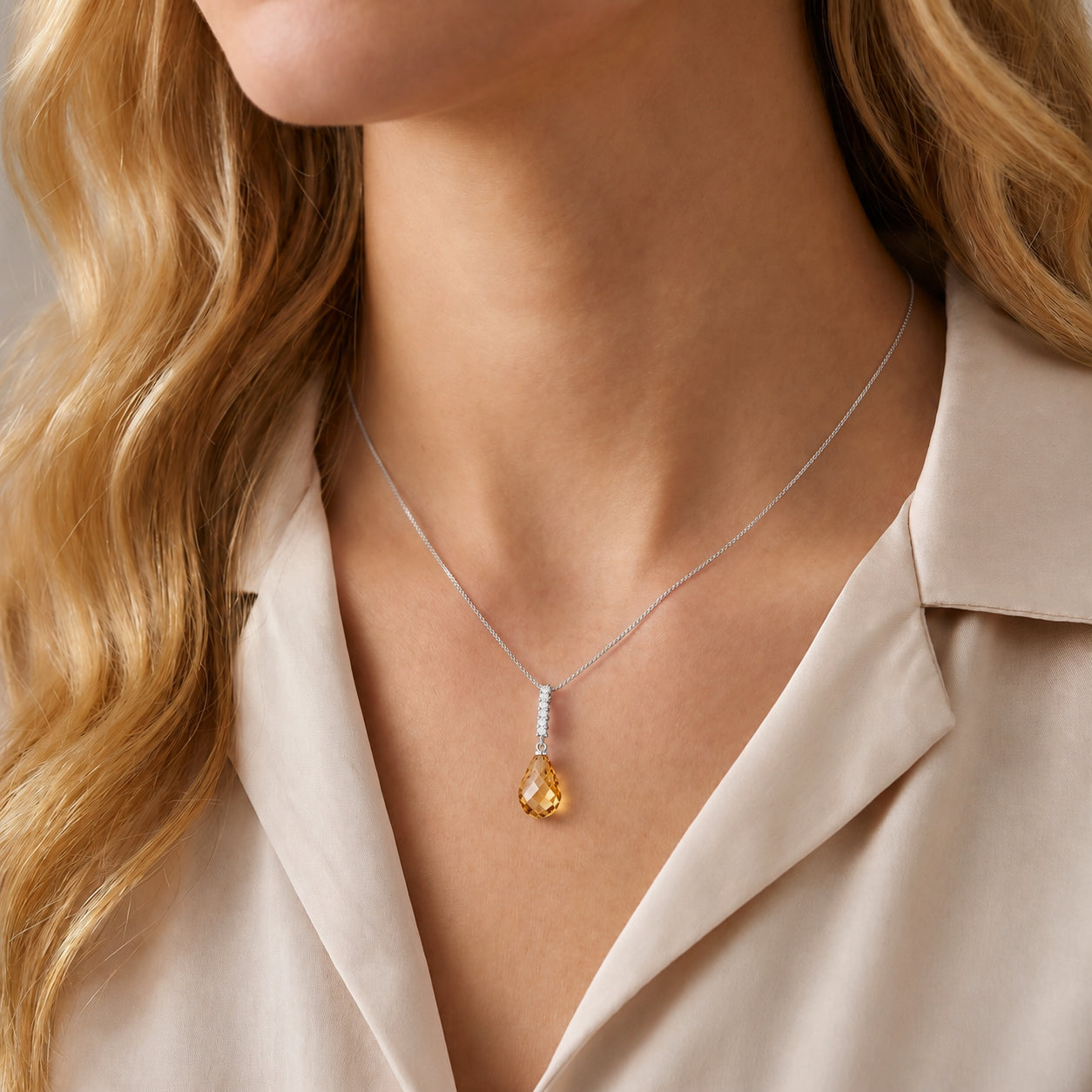White Gold Pendant Necklace Citrine 10K — Cinzia