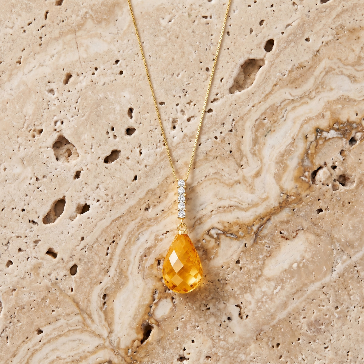Yellow Gold Pendant Necklace Citrine 10K — Cinzia