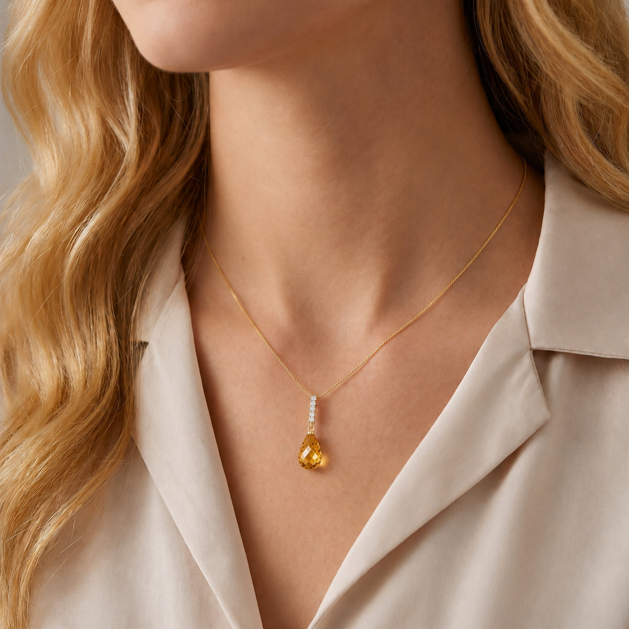 Yellow Gold Pendant Necklace Citrine 10K — Cinzia