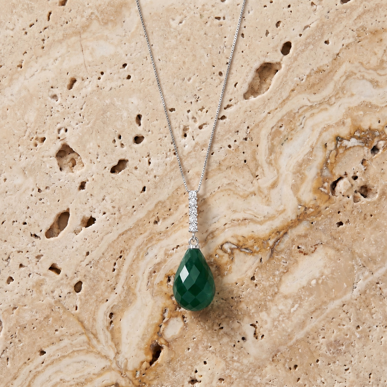 White Gold Pendant Necklace Emerald 10K — Cinzia