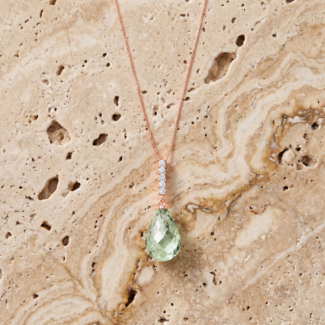 Rose Gold Pendant Necklace Green Amethyst 10K — Cinzia