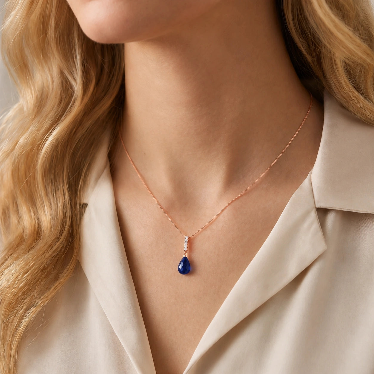Rose Gold Pendant Necklace Green Amethyst 10K — Cinzia