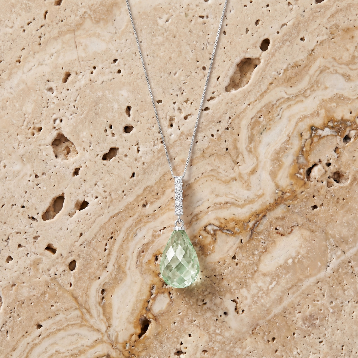 White Gold Pendant Necklace Green Amethyst 10K — Cinzia