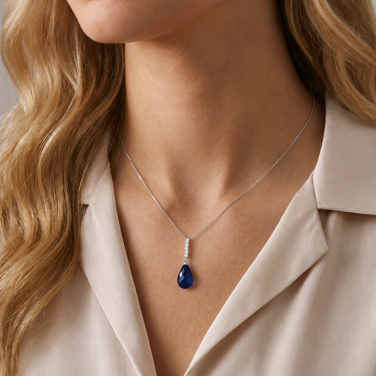 White Gold Pendant Necklace Green Amethyst 10K — Cinzia