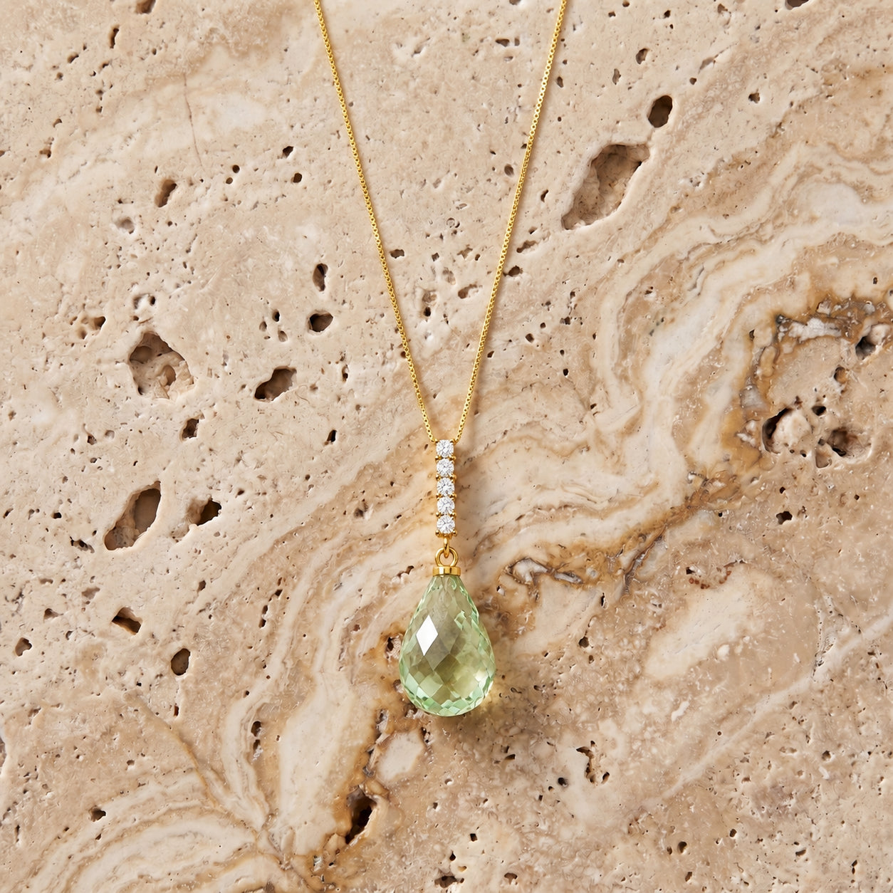 Yellow Gold Pendant Necklace Green Amethyst 10K — Cinzia