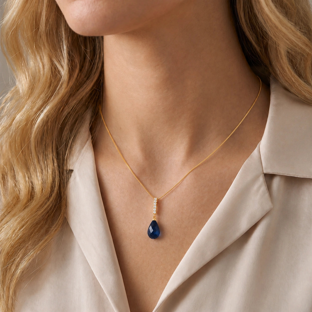Yellow Gold Pendant Necklace Green Amethyst 10K — Cinzia