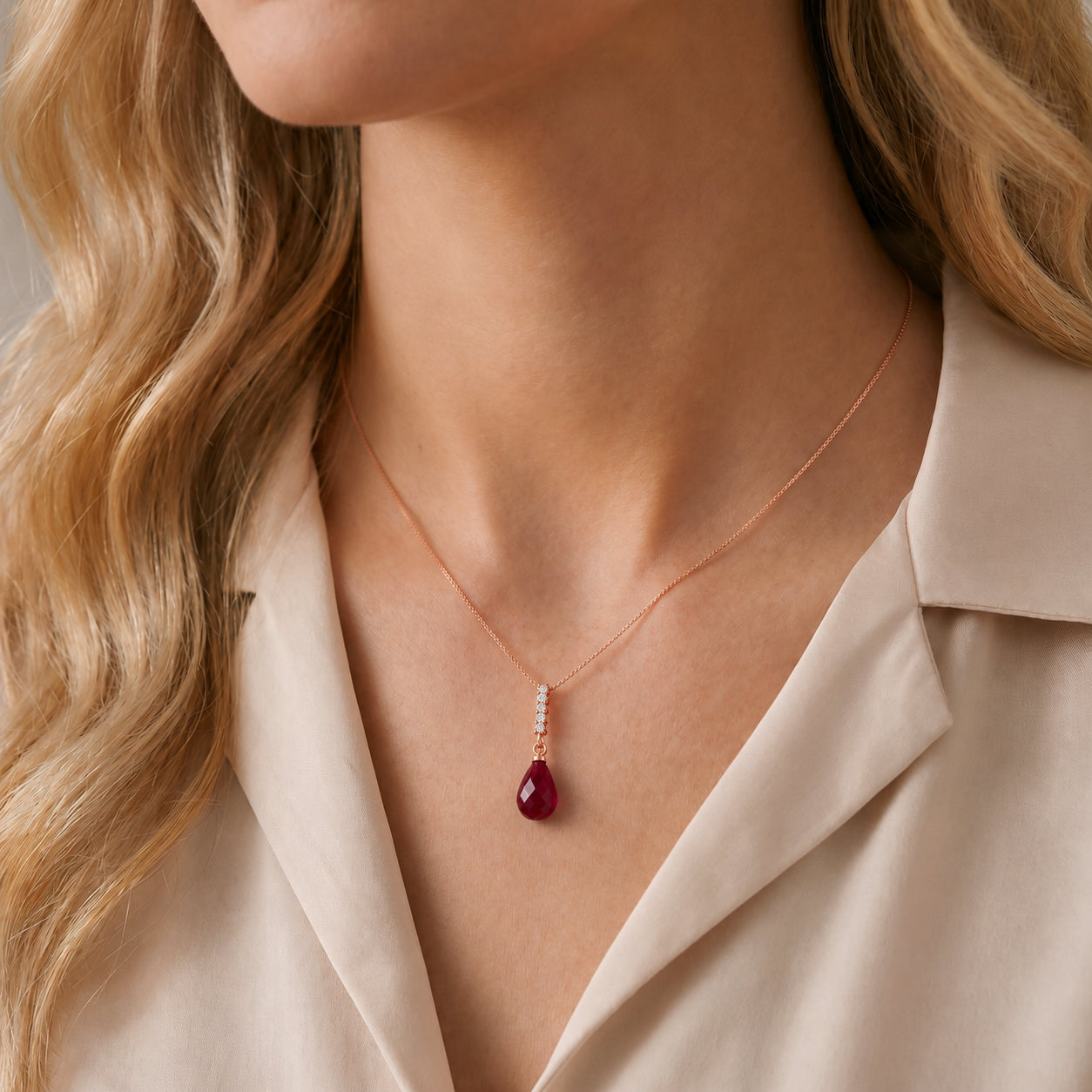 Rose Gold Pendant Necklace Ruby 10K — Cinzia