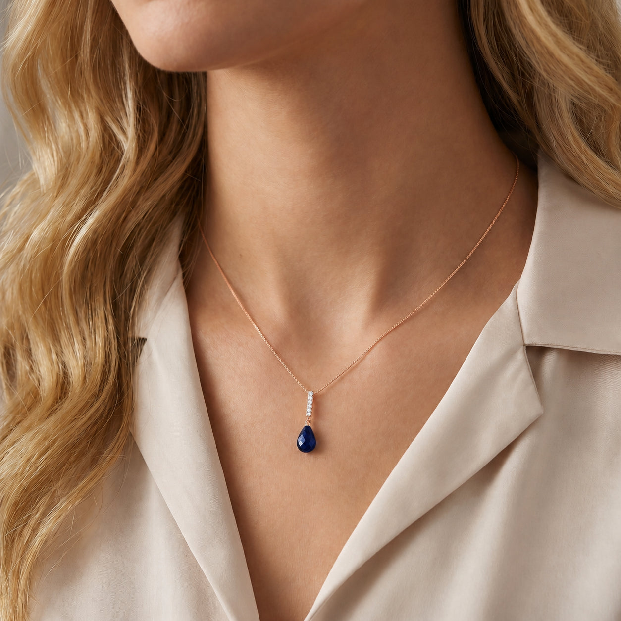 Rose Gold Pendant Necklace Sapphire 10K — Cinzia