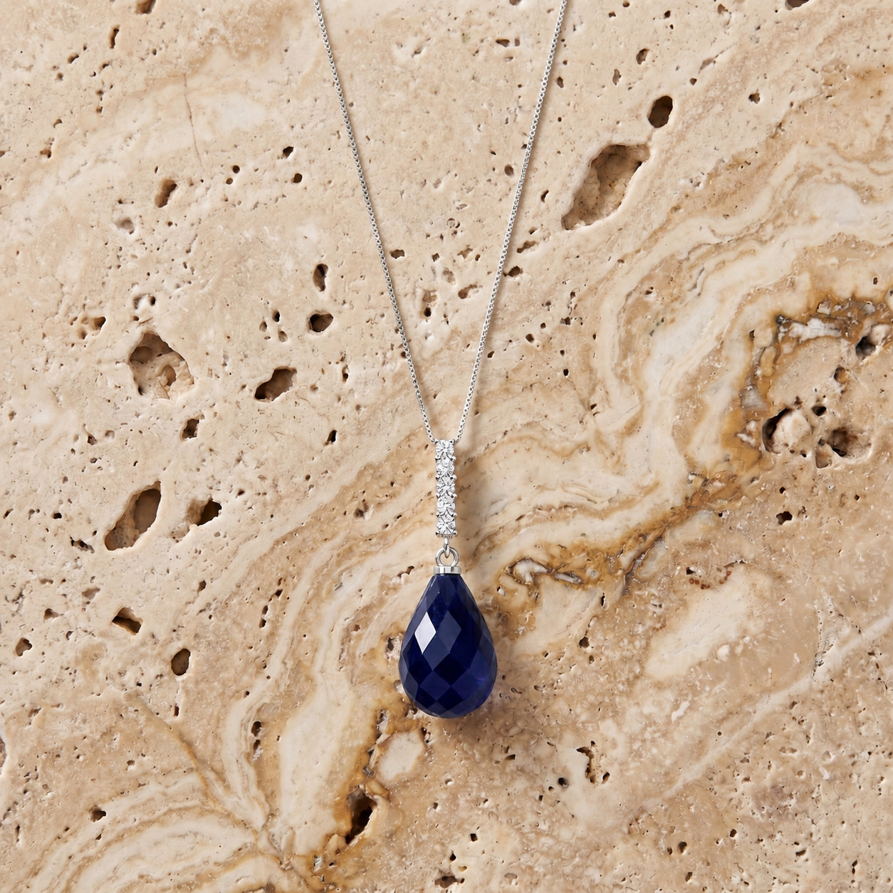 White Gold Pendant Necklace Sapphire 10K — Cinzia