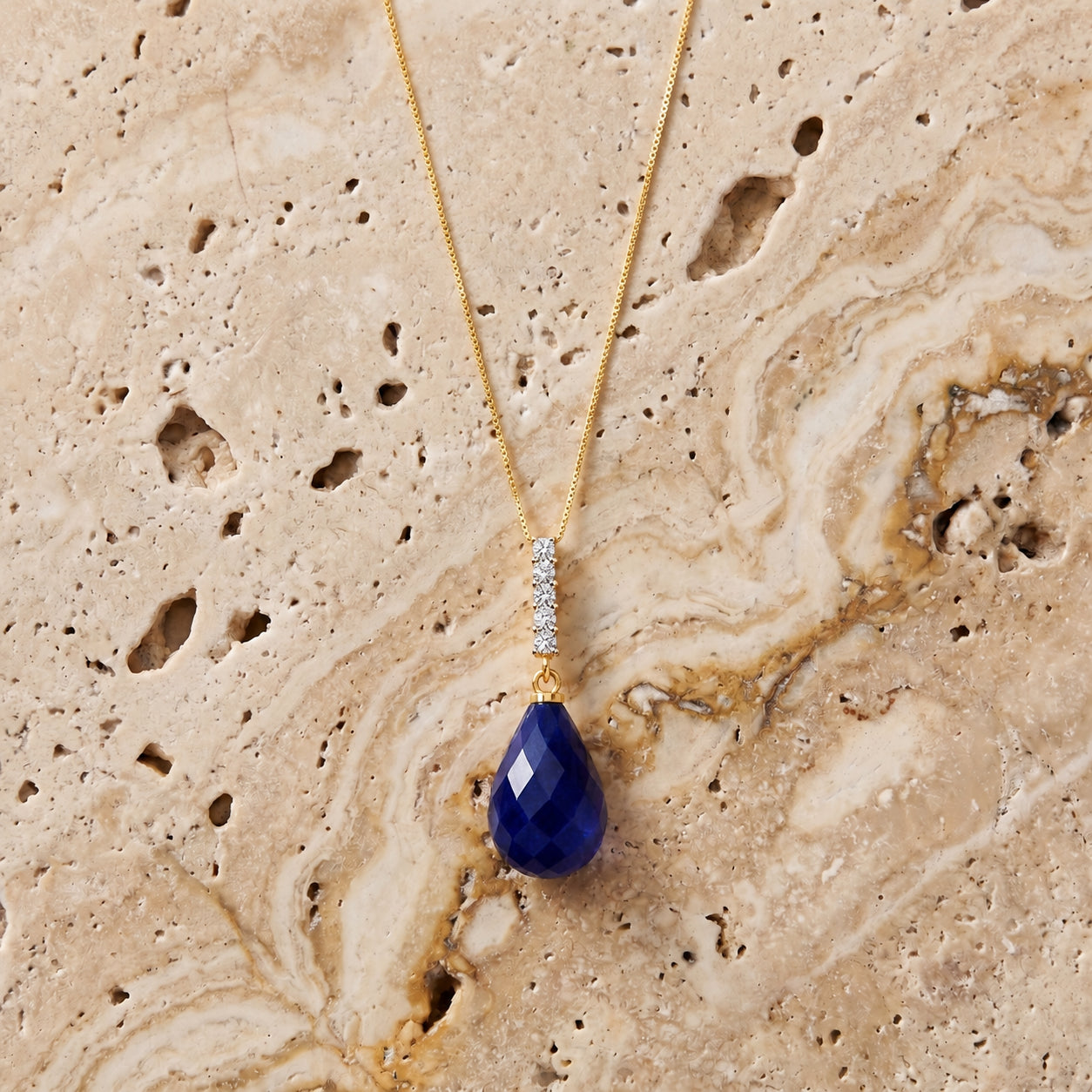 Yellow Gold Pendant Necklace Sapphire 10K — Cinzia