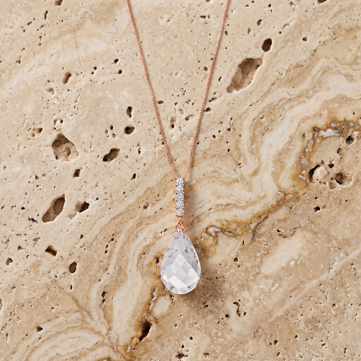 Rose Gold Pendant Necklace White Topaz 10K — Cinzia