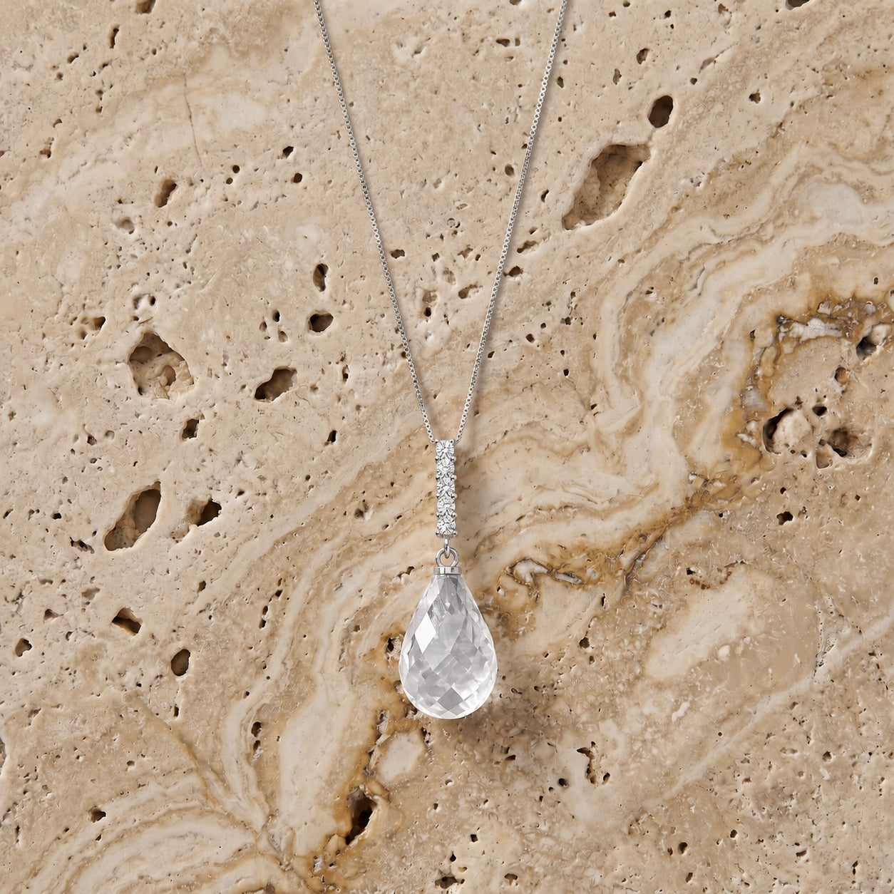 White Gold Pendant Necklace White Topaz 10K — Cinzia