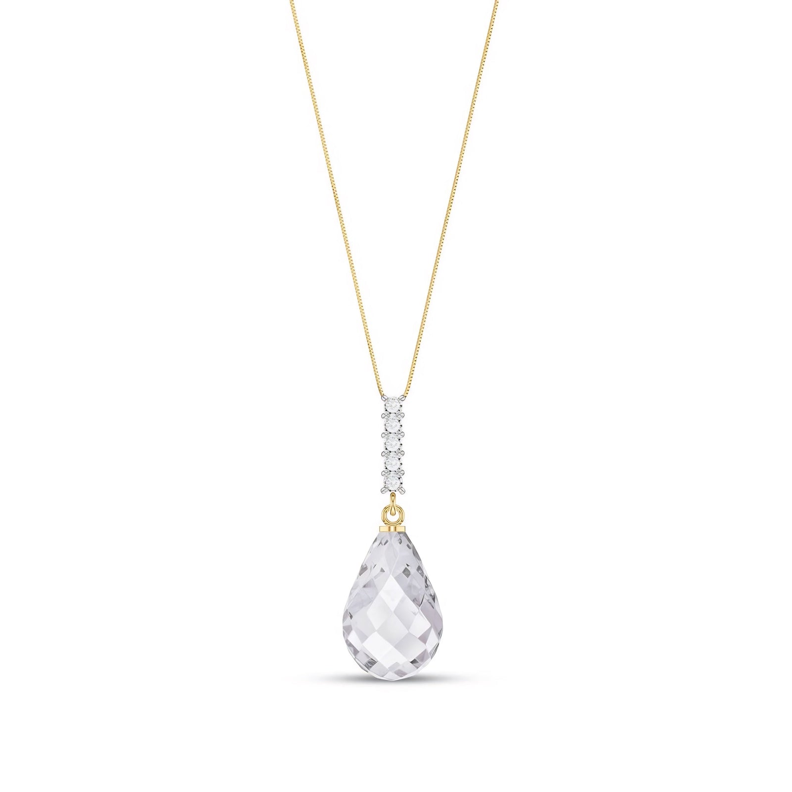 Yellow Gold Pendant Necklace White Topaz 10K — Cinzia
