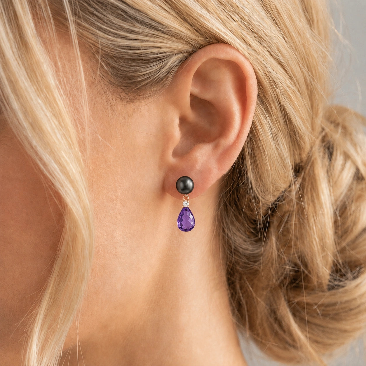 Rose Gold Amethyst & Black Pearl & Diamond — Rosaflora
