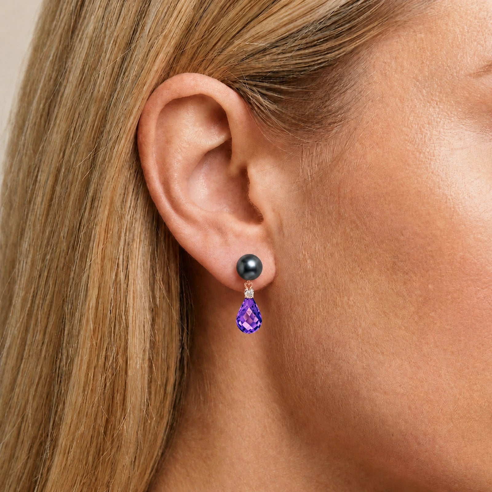Rose Gold Amethyst & Black Pearl & Diamond — Rosaflora