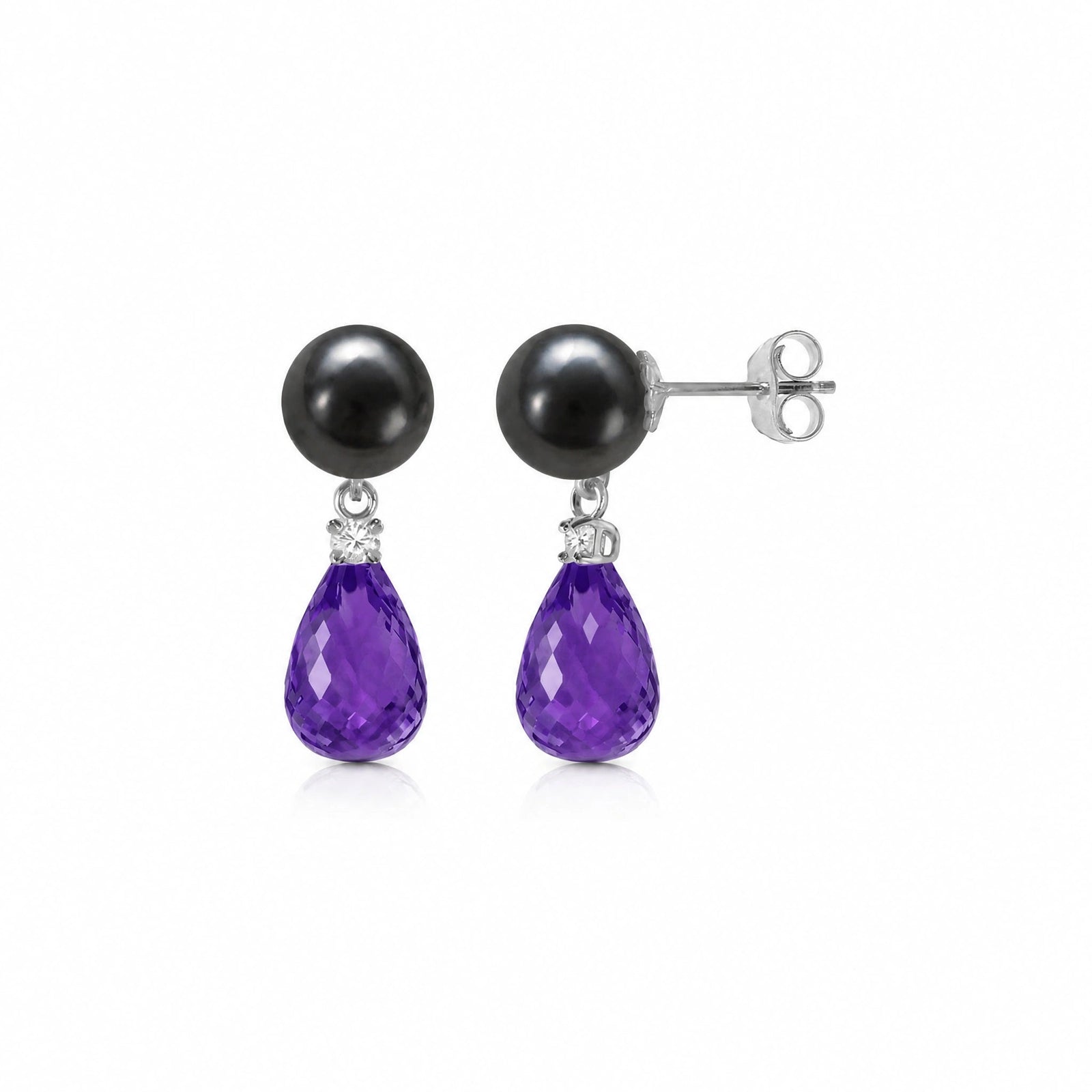 White Gold Amethyst & Black Pearl & Diamond — Rosaflora