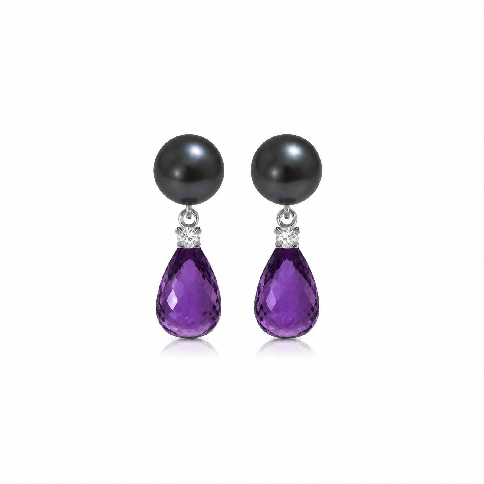 White Gold Amethyst & Black Pearl & Diamond — Rosaflora
