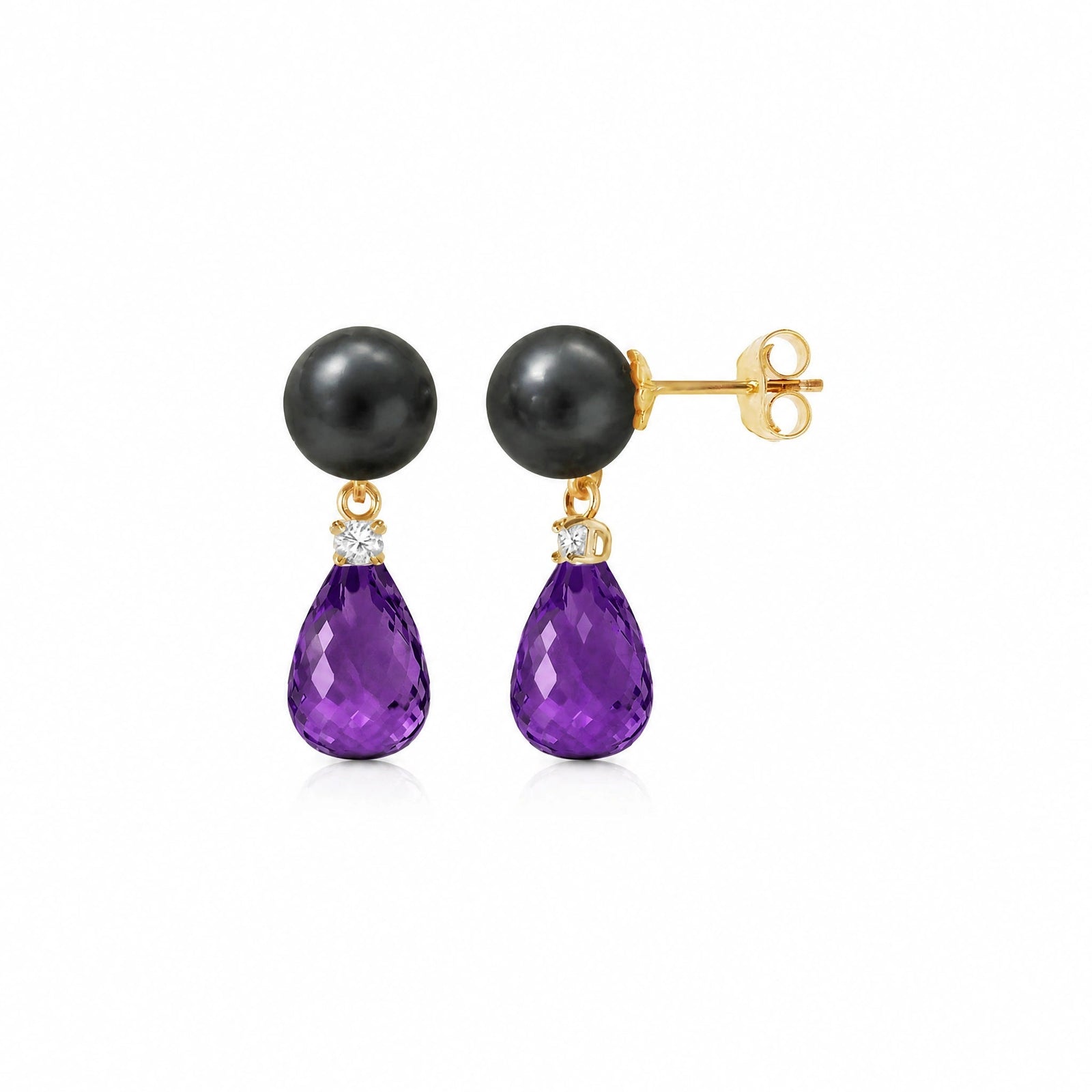 Yellow Gold Amethyst & Black Pearl & Diamond — Rosaflora