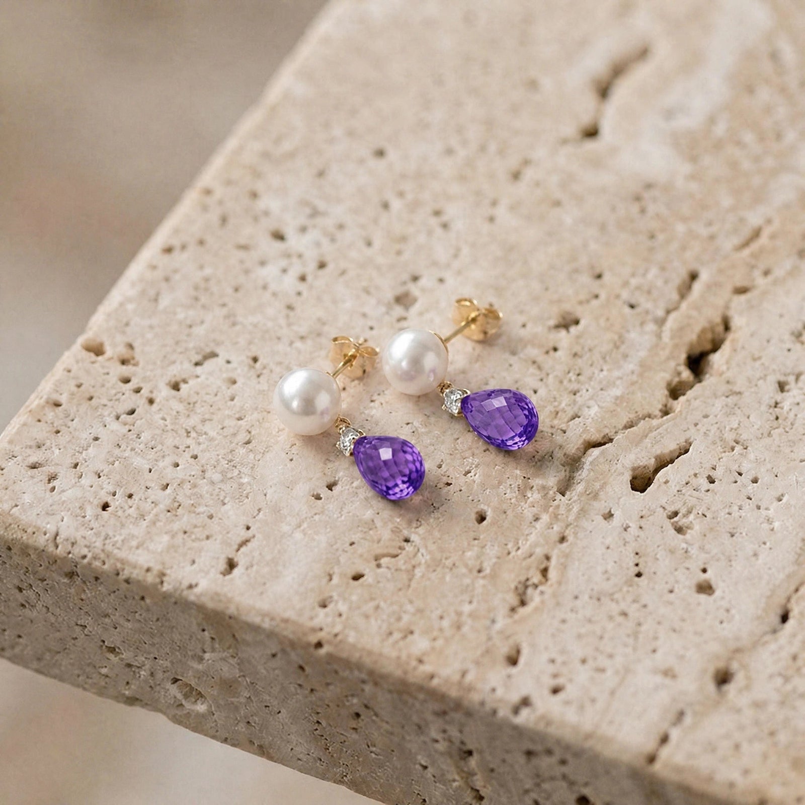 Yellow Gold Amethyst & Pearl & Diamond — Rosaflora