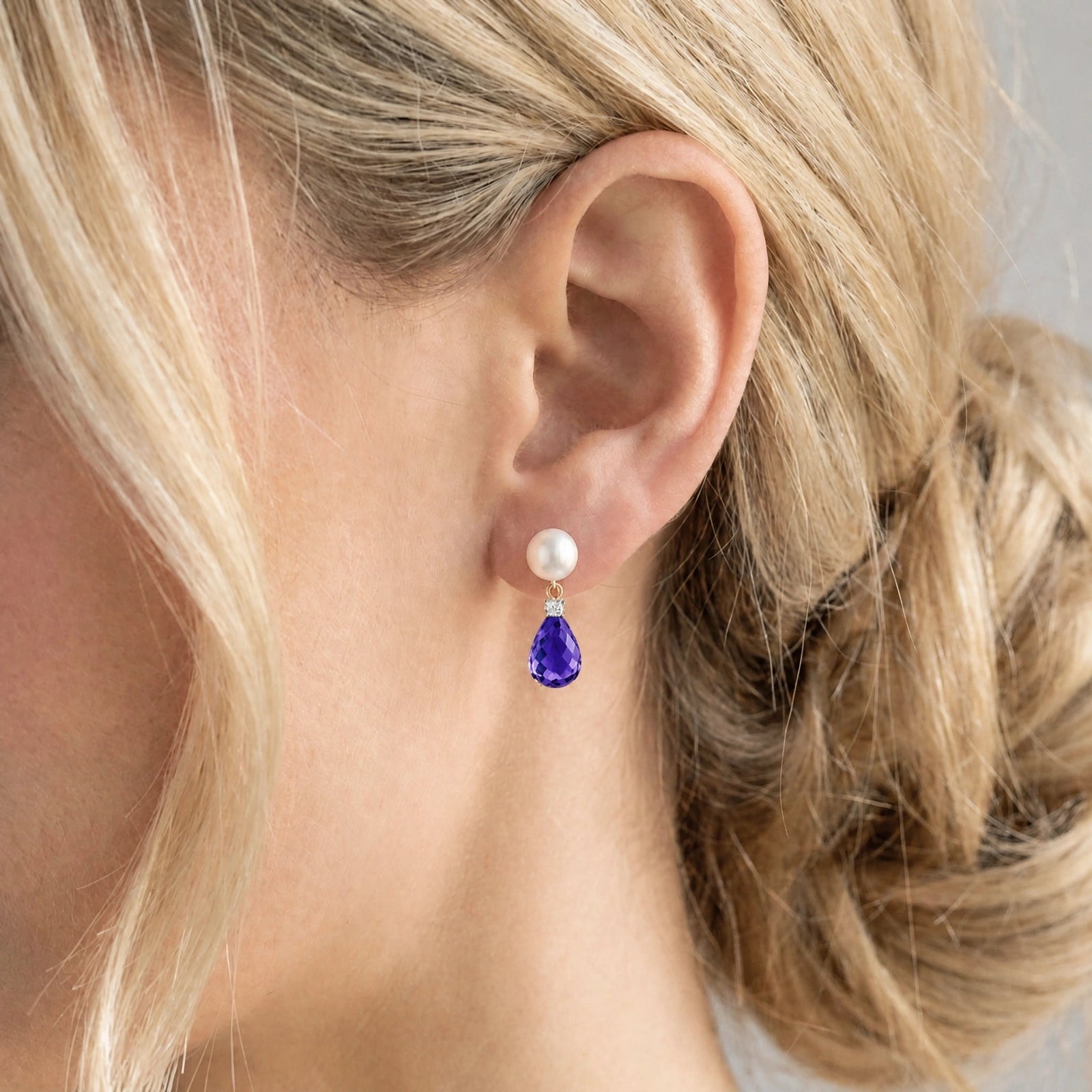 Yellow Gold Amethyst & Pearl & Diamond — Rosaflora