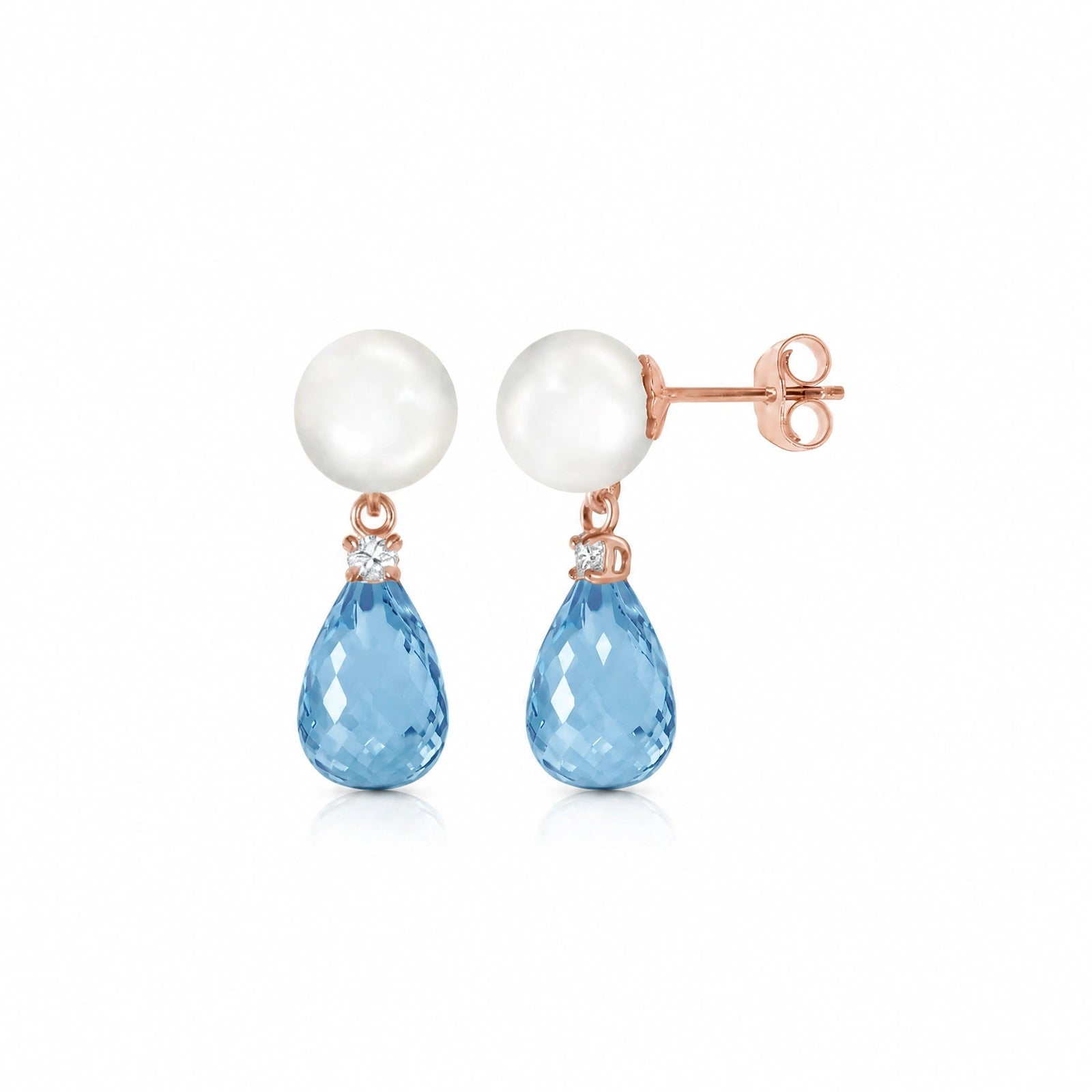 Rose Gold Blue Topaz & Pearl & Diamond — Rosaflora