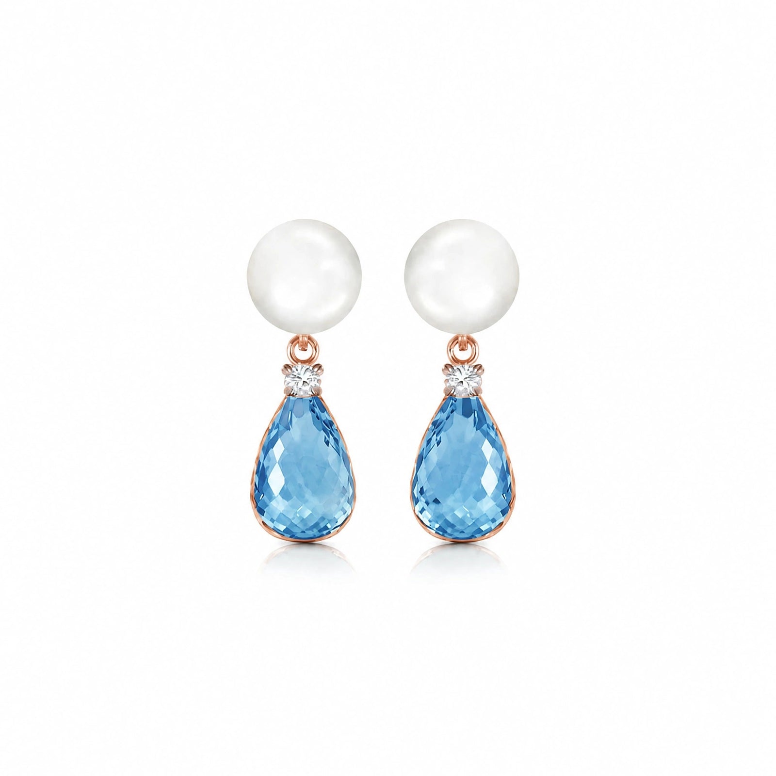 Rose Gold Blue Topaz & Pearl & Diamond — Rosaflora