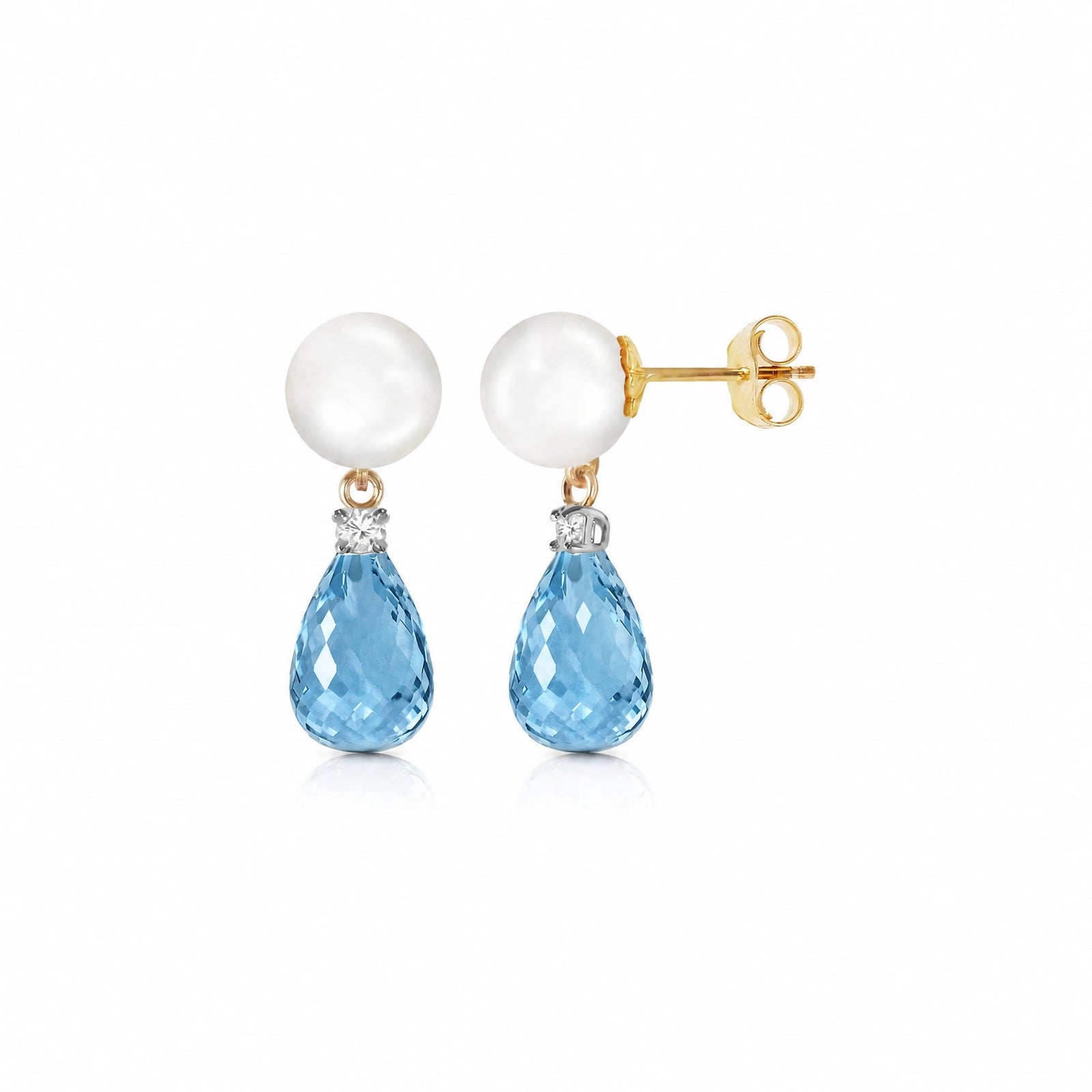 Yellow Gold Blue Topaz & Pearl & Diamond — Rosaflora