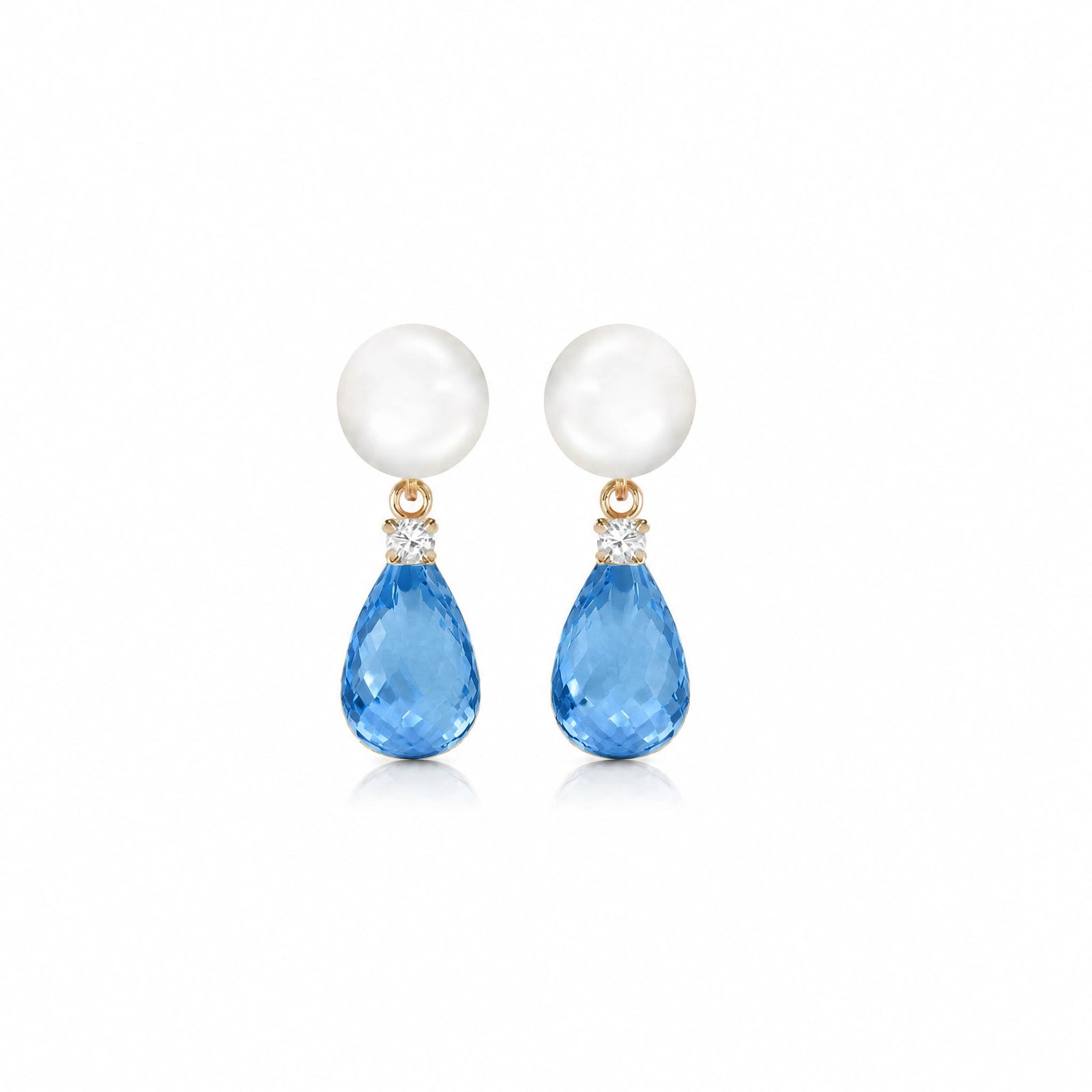 Yellow Gold Blue Topaz & Pearl & Diamond — Rosaflora