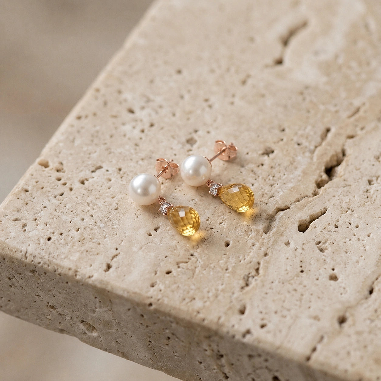 Rose Gold Citrine & Pearl & Diamond — Rosaflora