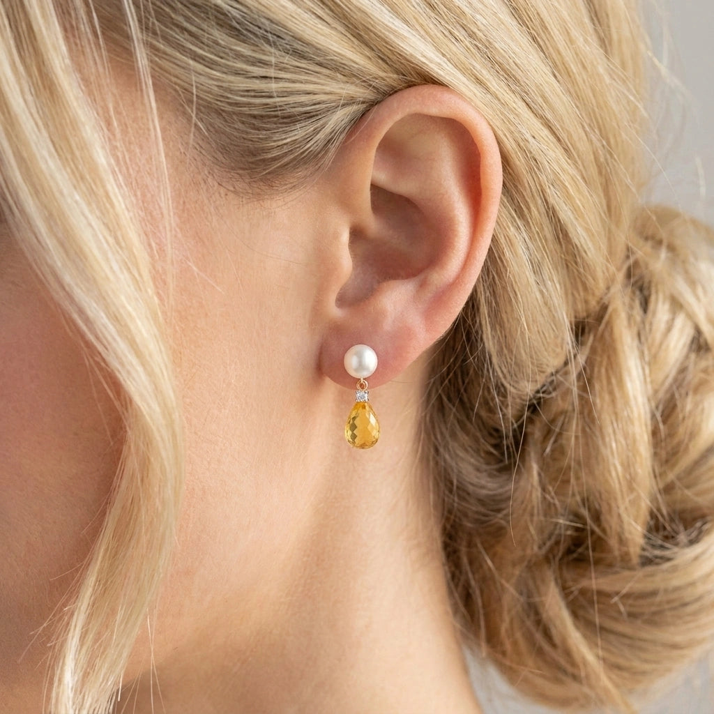 Yellow Gold Citrine & Pearl & Diamond — Rosaflora