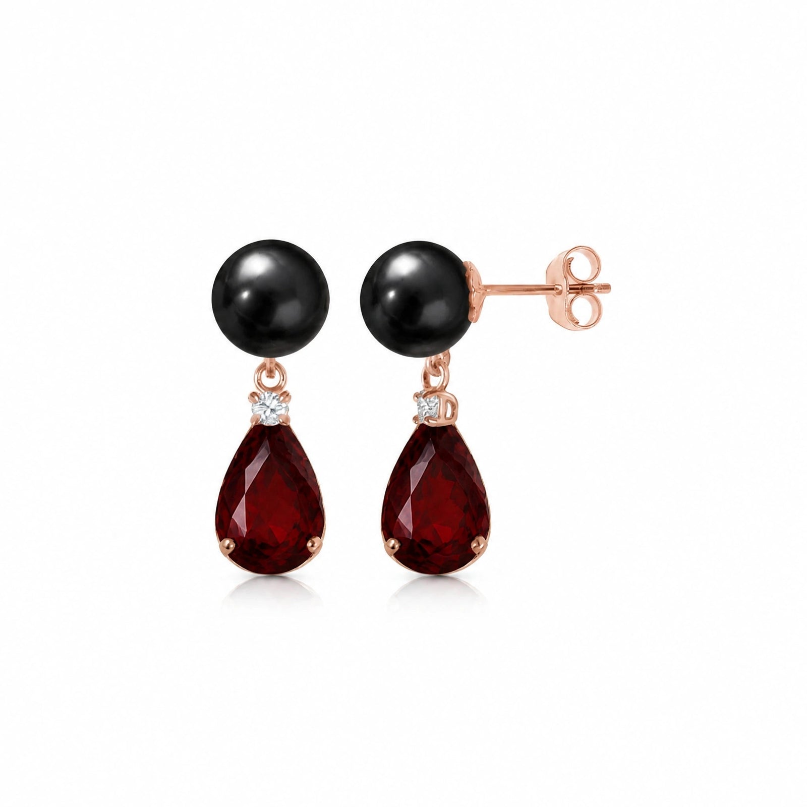 Rose Gold Garnet & Black Pearl & Diamond — Rosaflora