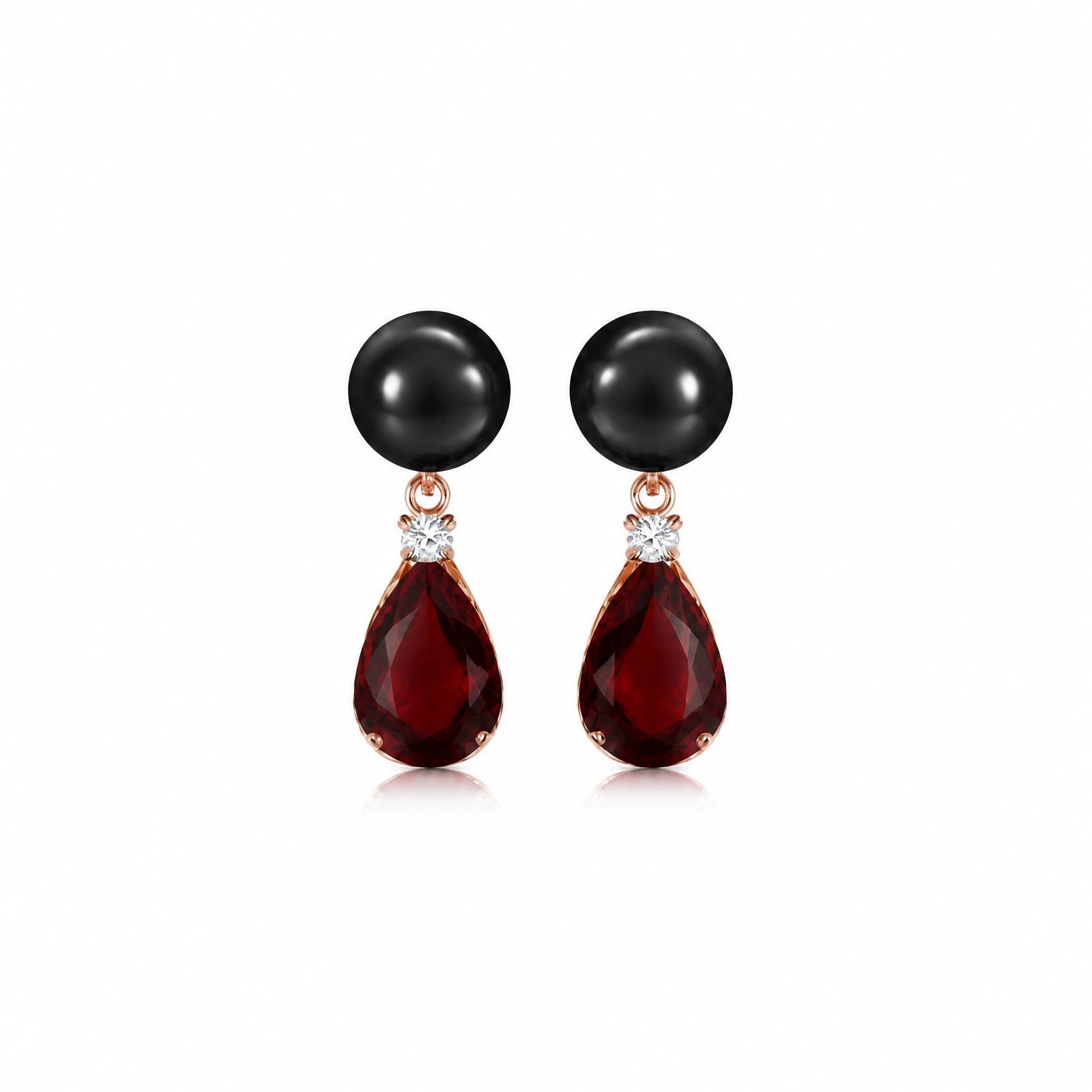 Rose Gold Garnet & Black Pearl & Diamond — Rosaflora