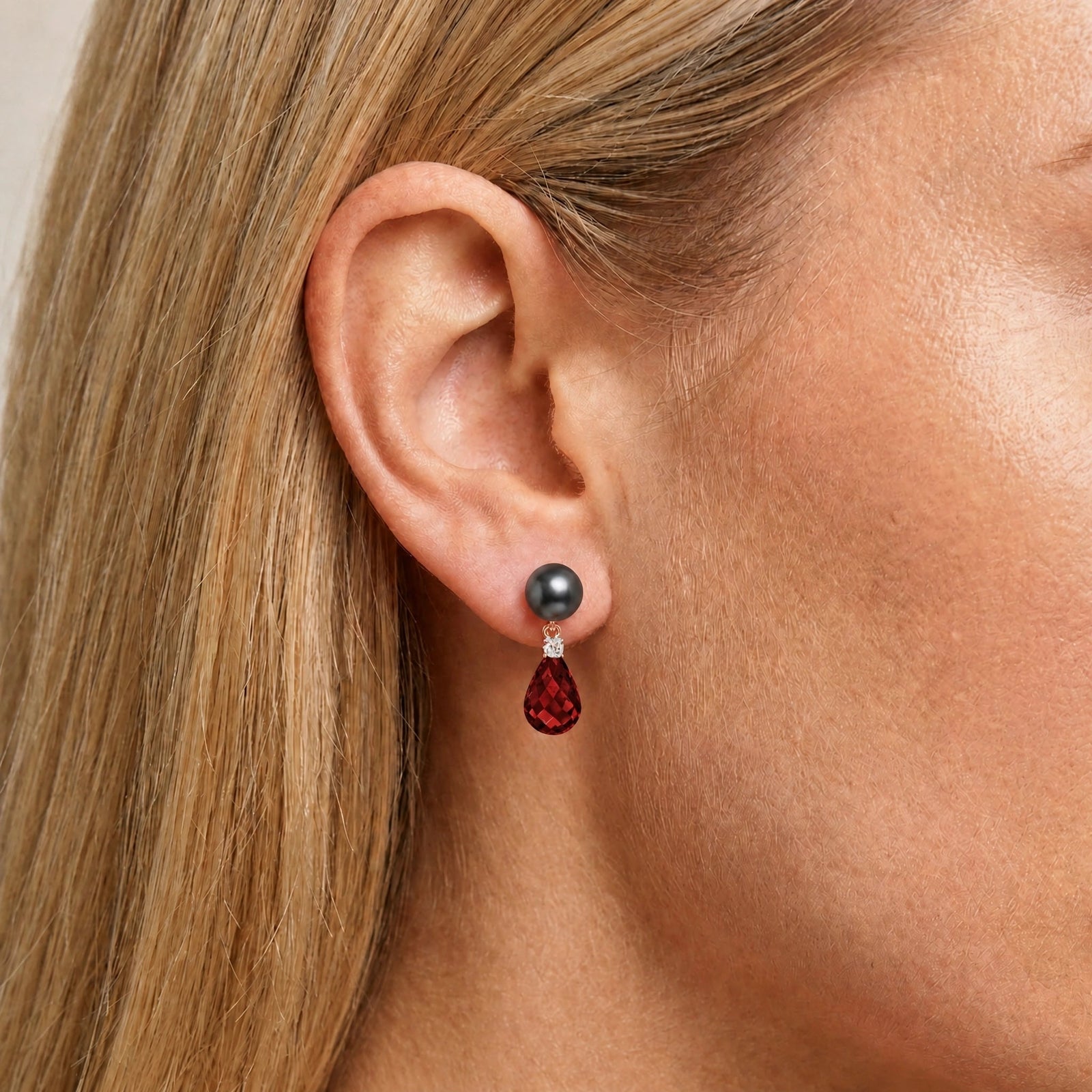 Rose Gold Garnet & Black Pearl & Diamond — Rosaflora