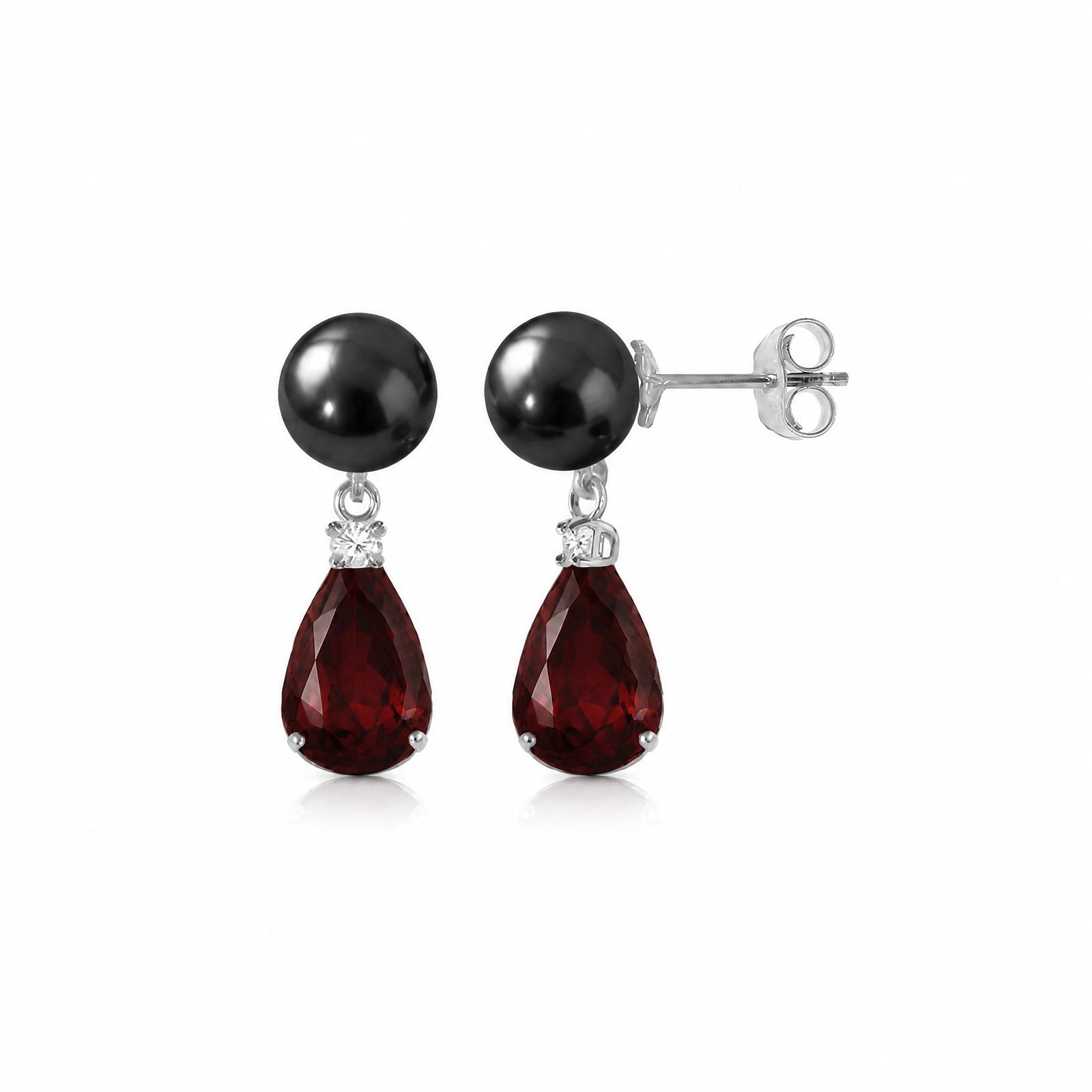 White Gold Garnet & Black Pearl & Diamond — Rosaflora