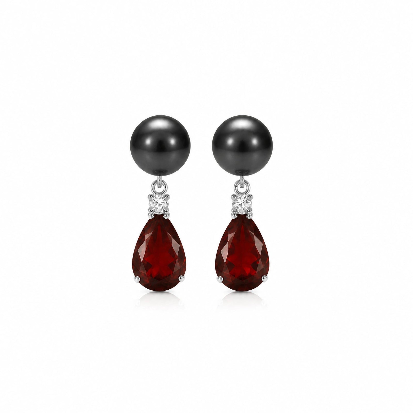 White Gold Garnet & Black Pearl & Diamond — Rosaflora