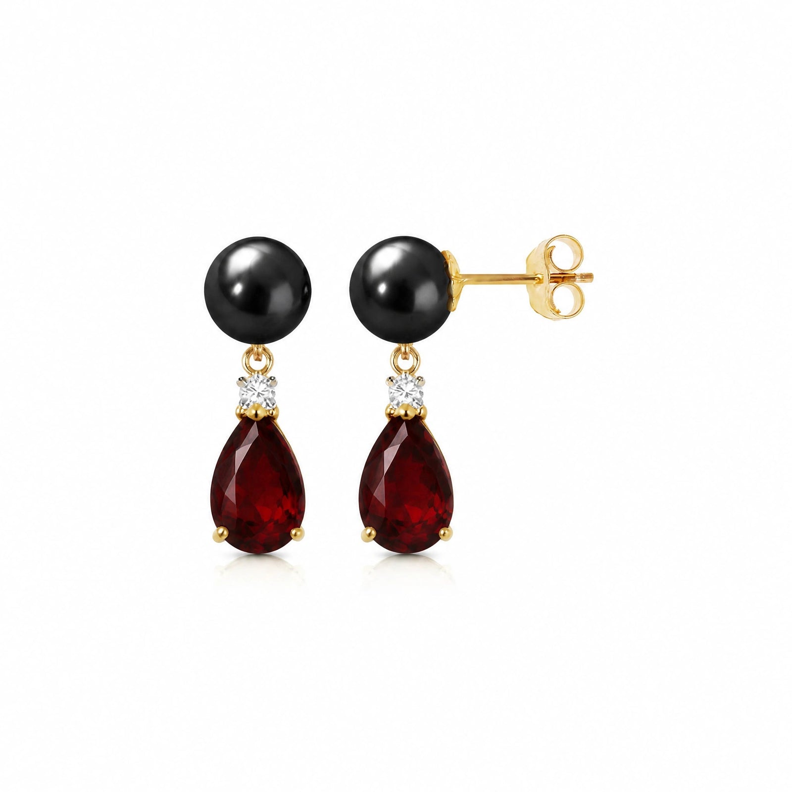 Yellow Gold Garnet & Black Pearl & Diamond — Rosaflora