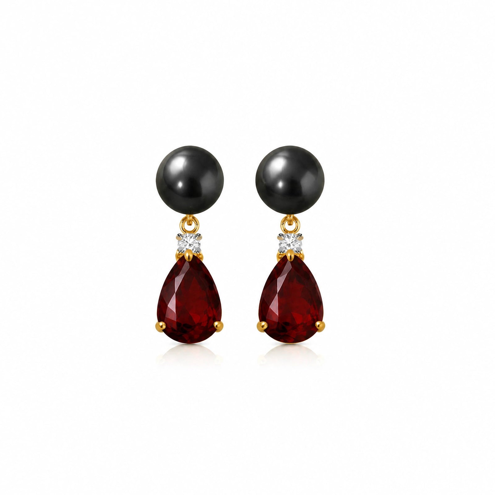 Yellow Gold Garnet & Black Pearl & Diamond — Rosaflora
