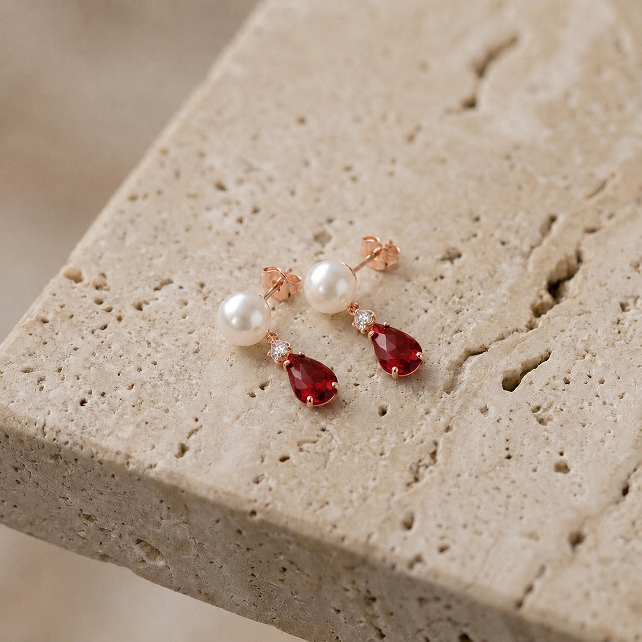 Rose Gold Garnet & Pearl & Diamond — Rosaflora