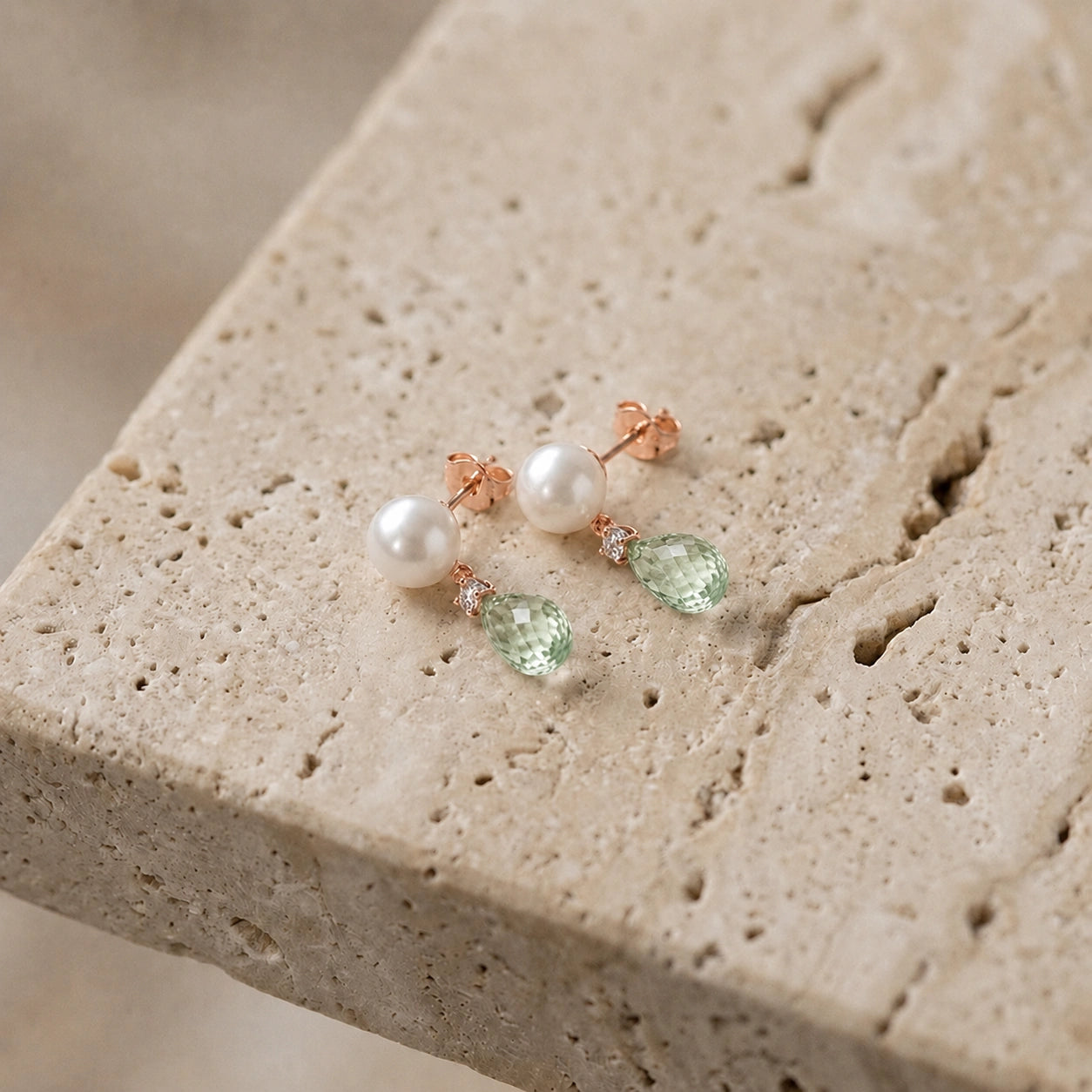 Rose Gold Pearl & Diamond & Green Amethyst — Rosaflora