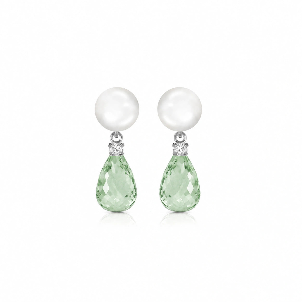 White Gold Pearl & Diamond & Green Amethyst — Rosaflora