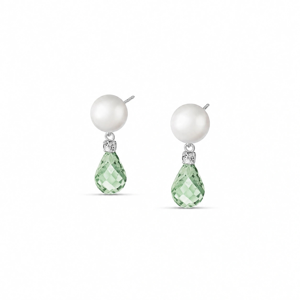 White Gold Pearl & Diamond & Green Amethyst — Rosaflora