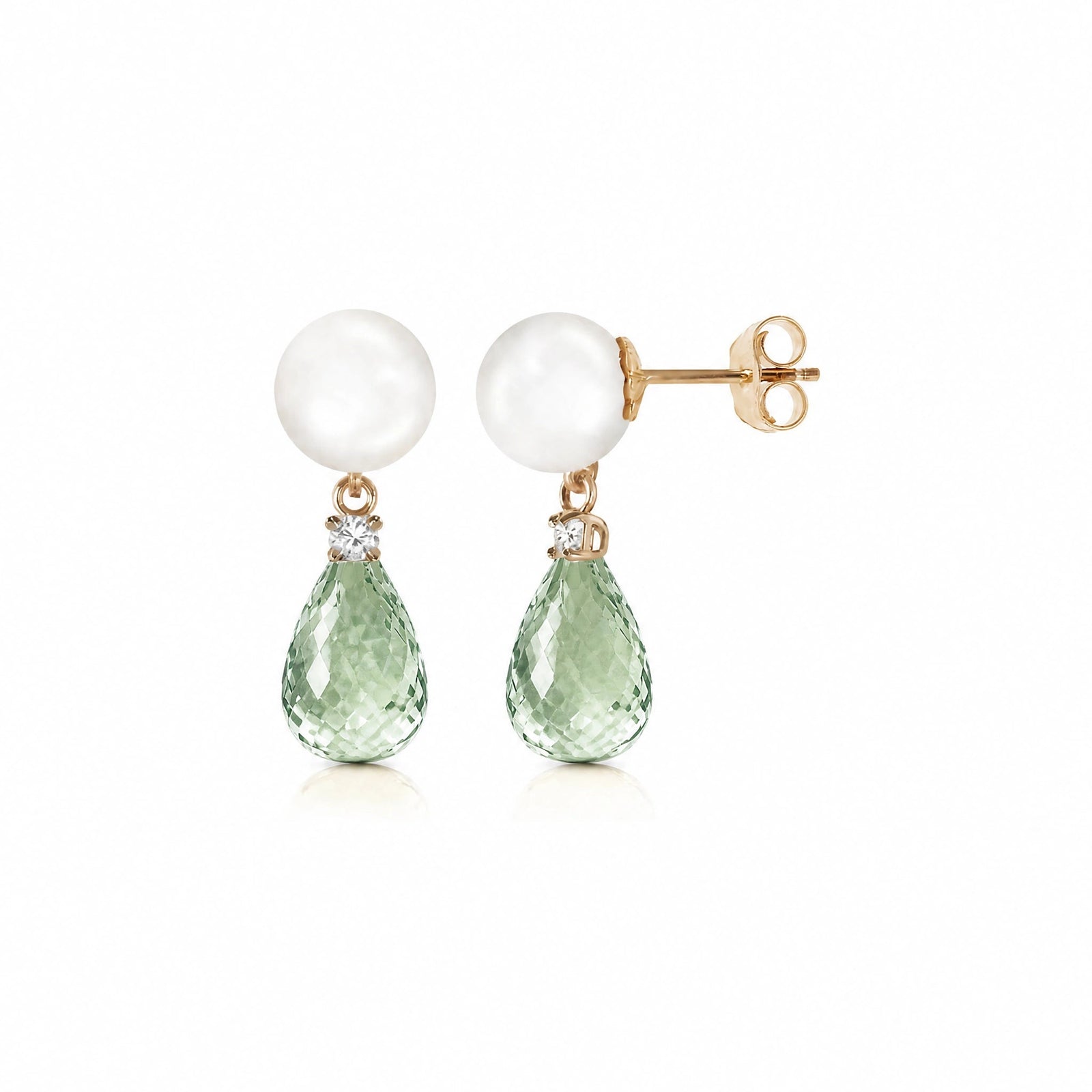 Yellow Gold Pearl & Diamond & Green Amethyst — Rosaflora