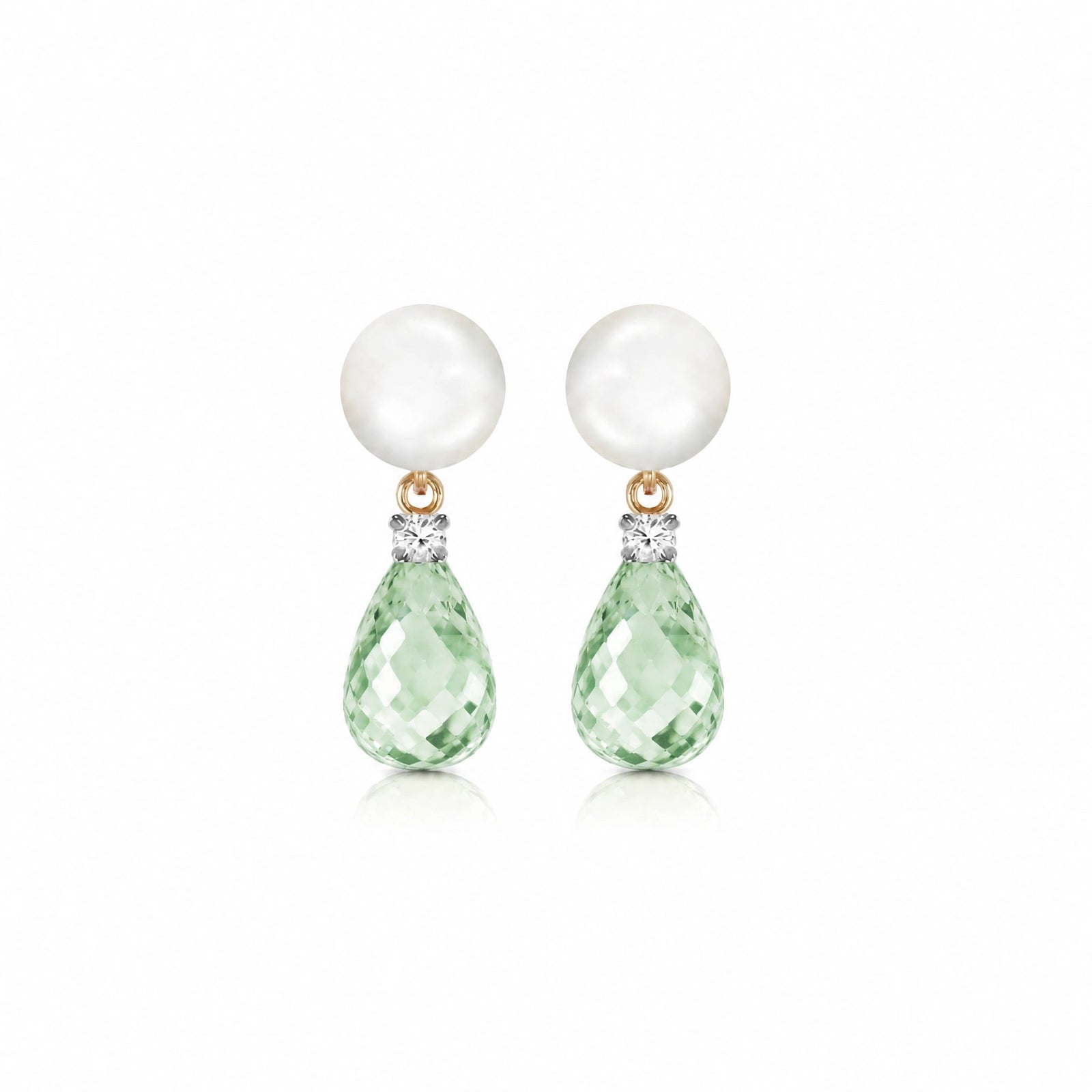 Yellow Gold Pearl & Diamond & Green Amethyst — Rosaflora