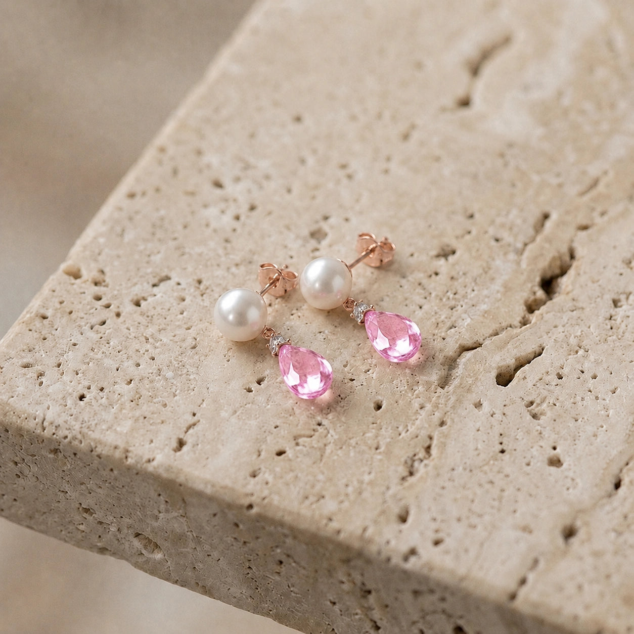 Rose Gold Pink Topaz & Pearl & Diamond — Rosaflora