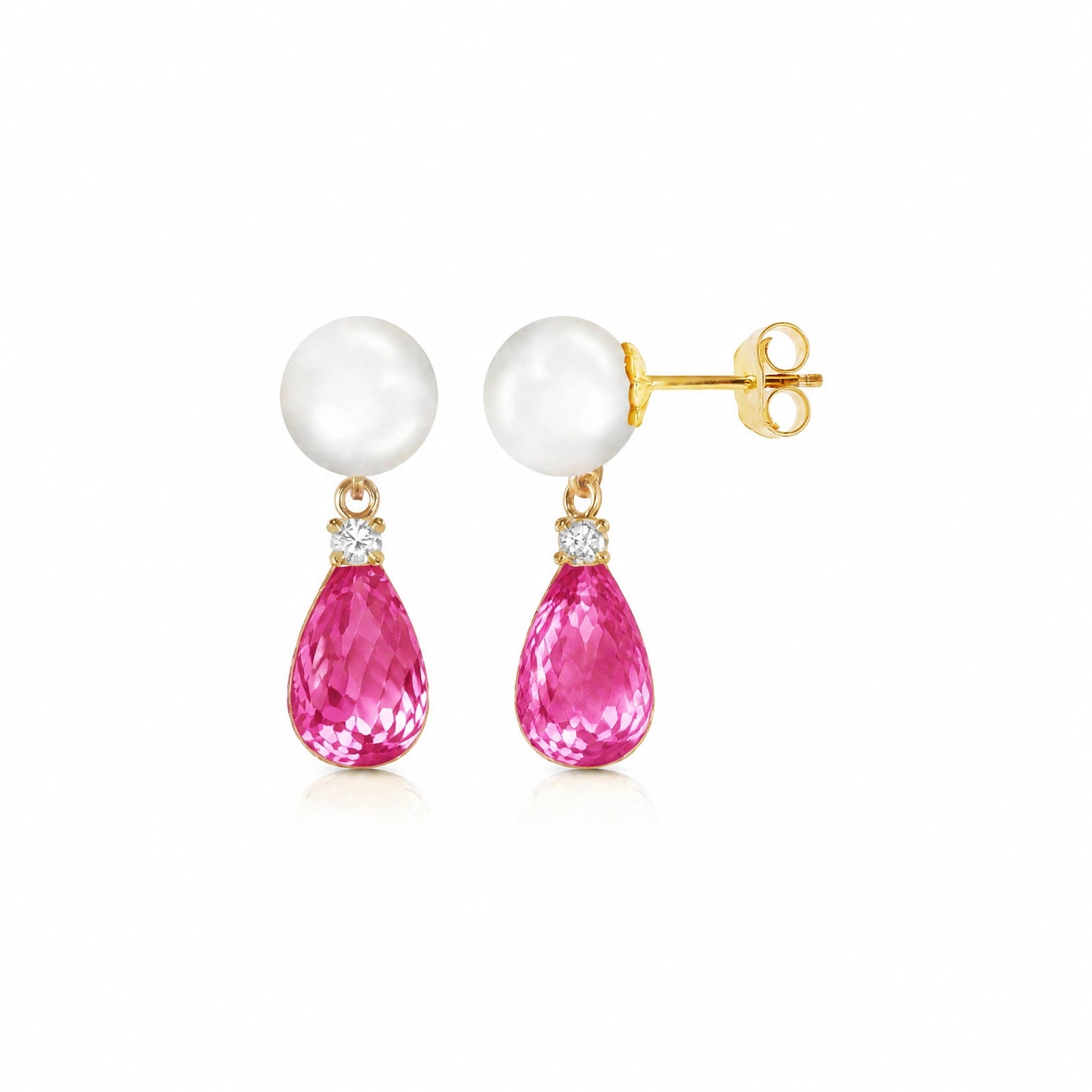 Yellow Gold Pink Topaz & Pearl & Diamond — Rosaflora